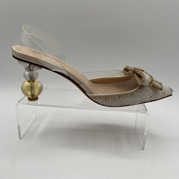 No.55 Shoes Womens 8.5 Crystal Butterfly Bow Pointed Toe Slingback Sphere Heels - Picture 8 of 16